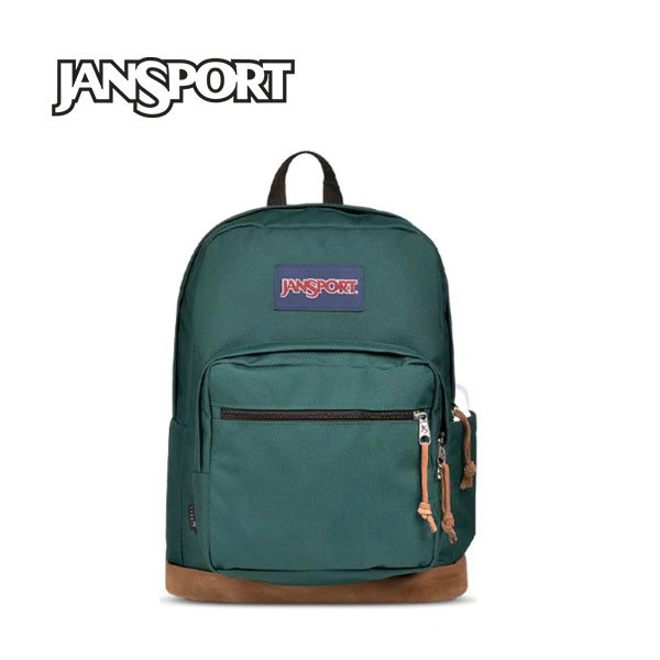 Jansport 後背包 休閑戶外 復古皮底 學生書包 松林綠 Jansport 後背包 休閑戶外 復古皮底 學生書包 松林綠