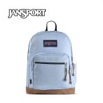 Jansport 後背包 4QVA系列 滌綸 大容量雙肩包 復古皮革拼接 天藍